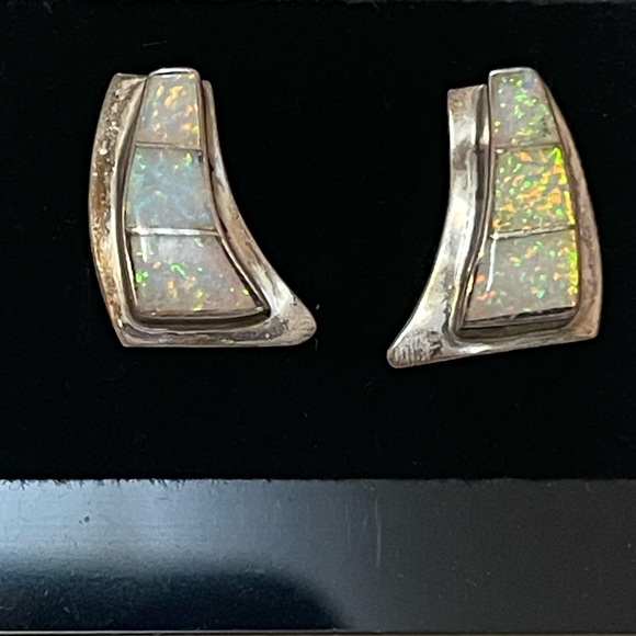 VTG Native American Navajo sterling silver opal inlaid earrings